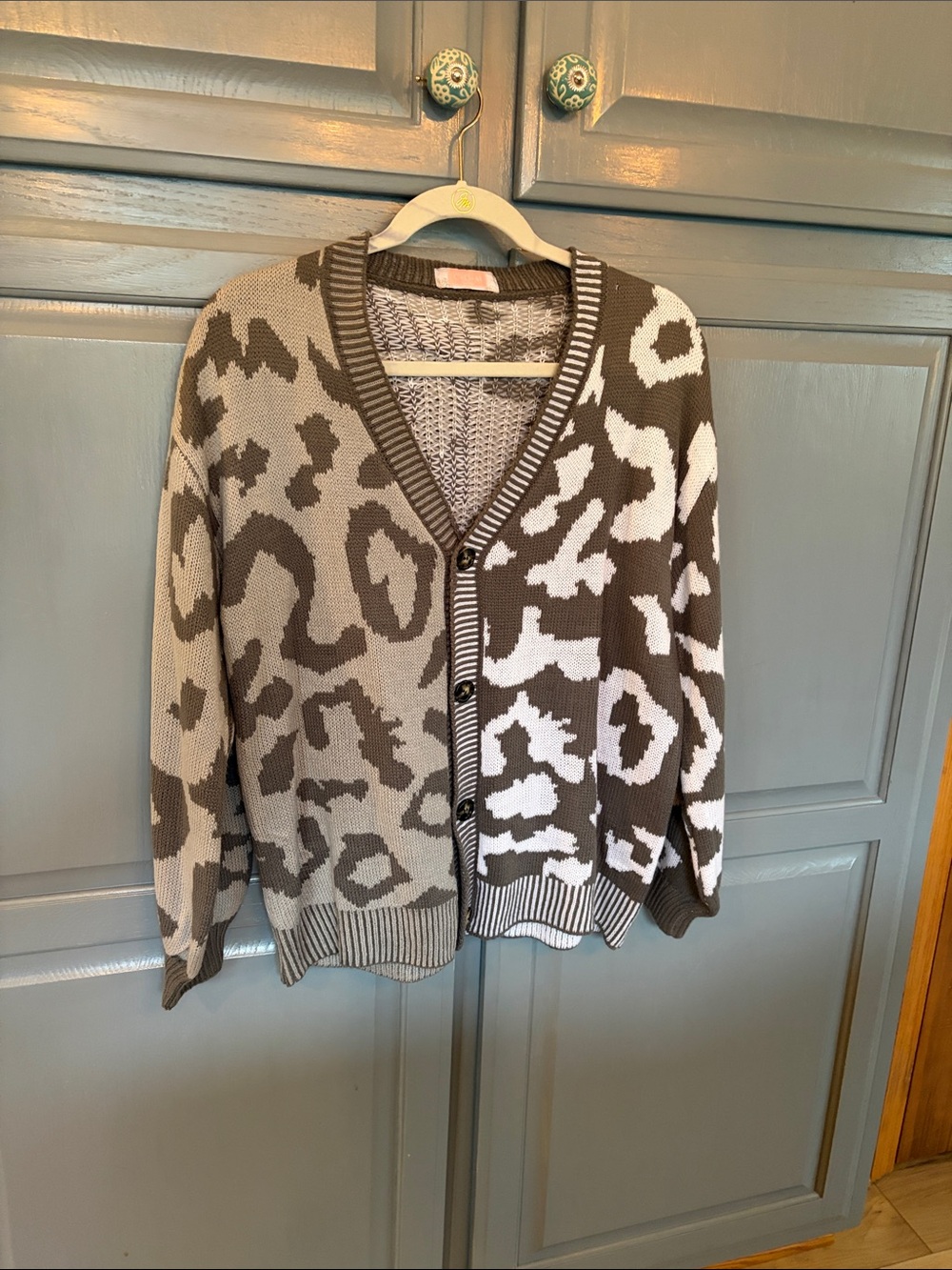 Women's Two-Tone Brown & Cream Animal Print Cardigan